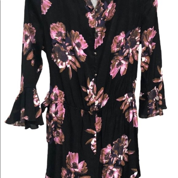 NWT Free People Black with Pink Floral Print Romper Size M - Picture 9 of 15